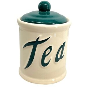 Vintage Himark Tea Canister Ceramic Jar Green Cream Taiwan Retro Kitchen Storage